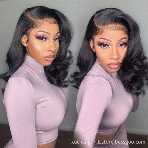 Body Wave Short Bob Wig 13x4 Lace Front Human Hair Wig Brazilian Remy Hair 4x4 Closure Wig PrePluck 180% Density For Black Women